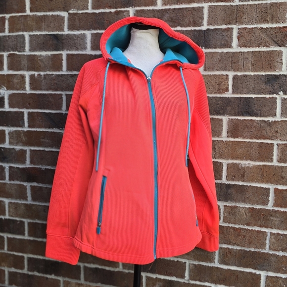 Swiss Tech Women's Vibrant Red Orange Pinkish Hoodie with Blue Trim - Picture 3 of 14